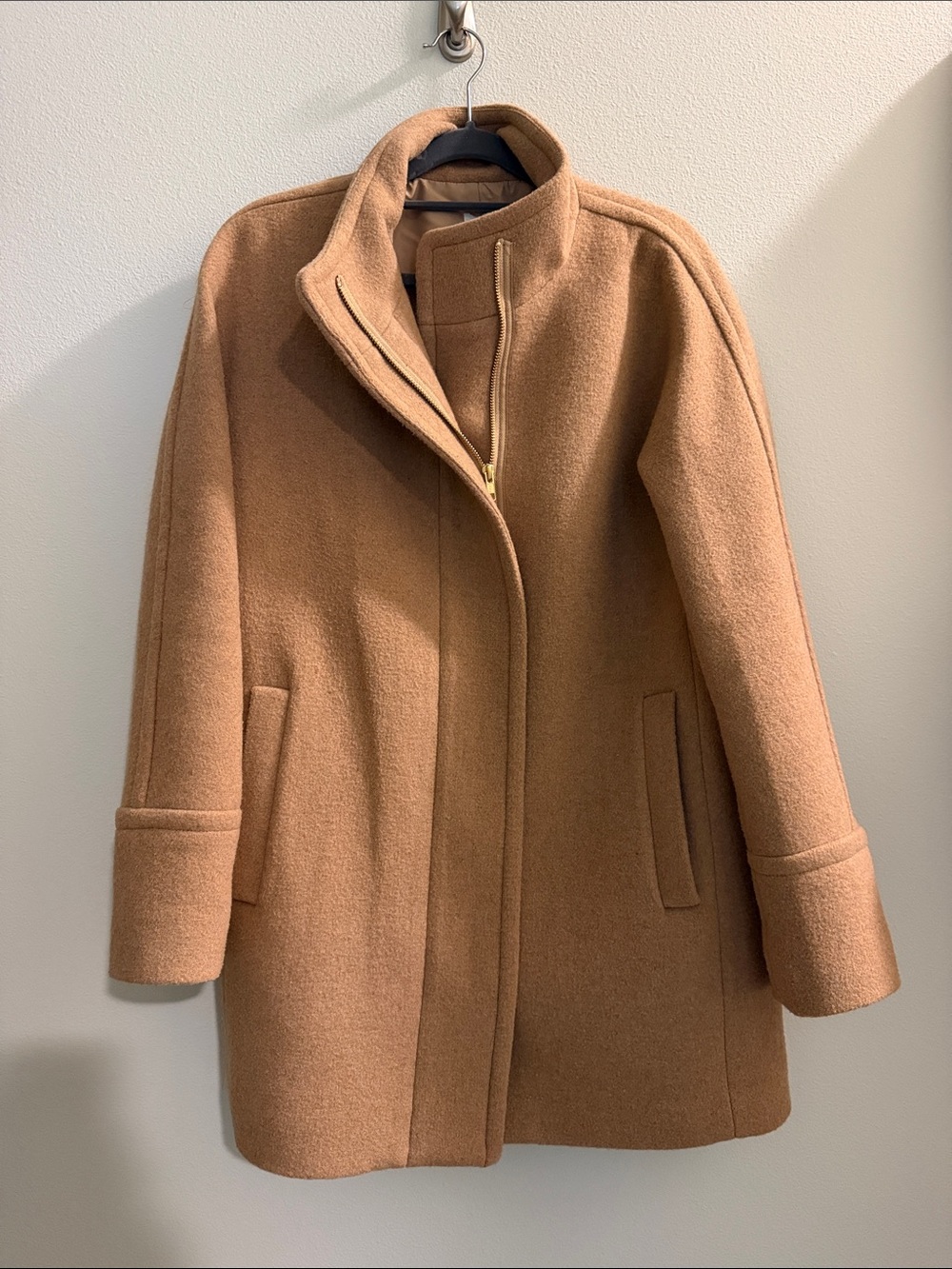 J. Crew Camel/Tan Wool-Blend Stand Collar Pea Coat